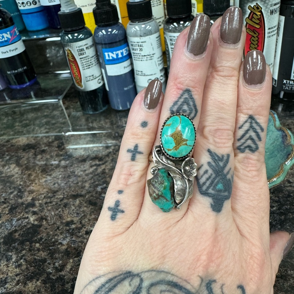 AH~MAZING Royston turquoise double mount unique nugget ring - Picture 2 of 7